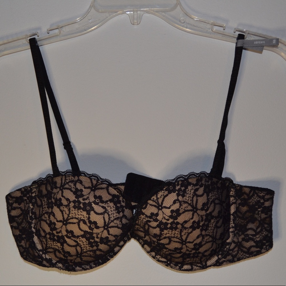 AERIE BLACK BEIGE LACE ABIGAIL BANDEAU BRA NWT